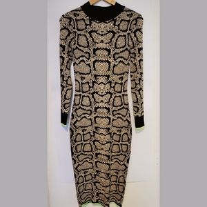 Brown snake print high neck fitted dress